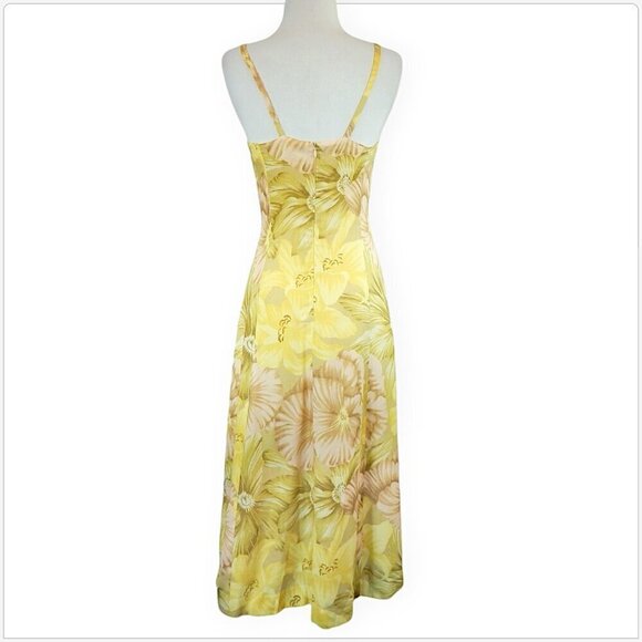 Richmond Bros. Yellow Floral Empire Waist Midi Slip Dress with Padded Bust XS ? - Picture 3 of 5